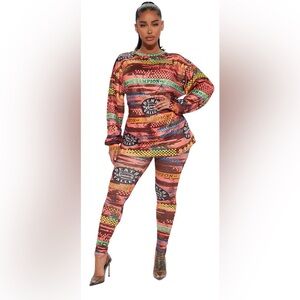 Fashion Nova Speedway Multicolor Burgandy Legging Set. Size: XL. Great Condition